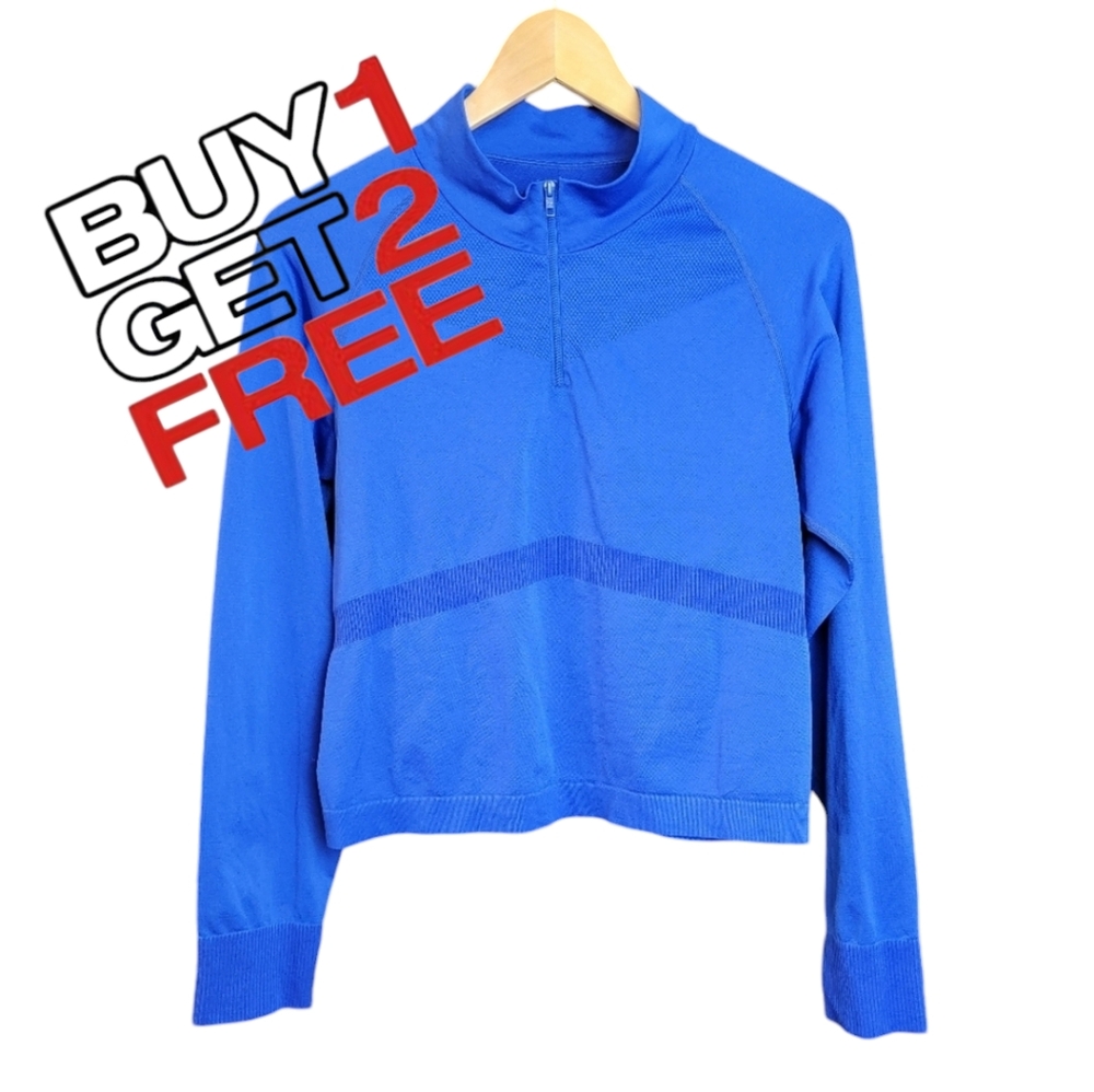 PINK Cropped Royal Blue Fitted Zip-Up Jacket‎ Large